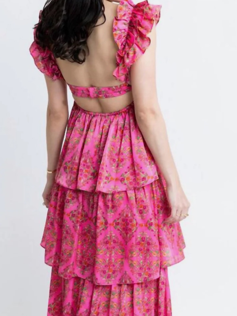Karlie Pink Floral Ruffle Strap Tiered Maxi Dress Romantic Coquette - Picture 11 of 12